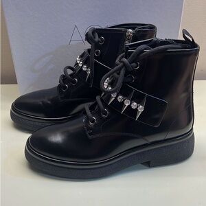 Agl MADE IN ITALY LEATHER Black Combat Moto Boots with Buckles original 615 $